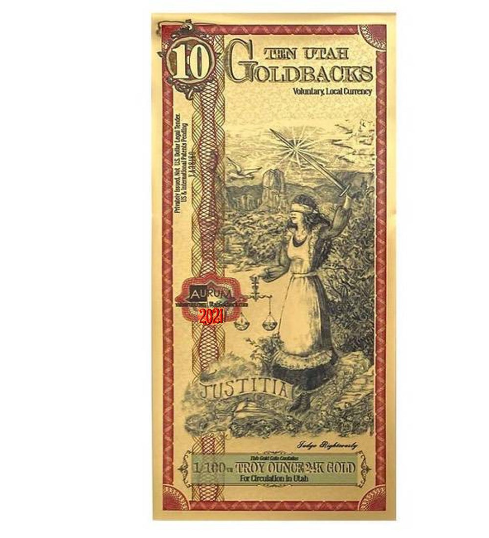 10 Utah Goldback (2021) Aurum Gold Note (24k) ZM