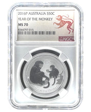 Load image into Gallery viewer, 2016 Australia Year of the Monkey 1/2 oz Silver BU (Series II) NGC MS70
