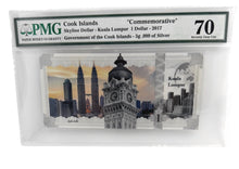 Load image into Gallery viewer, 2017 Cook Islands 1 Dollar 5 gram Silver Kuala Lumpur Skyline Dollar Note PMG 70