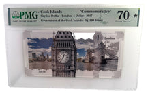 Load image into Gallery viewer, 2017 Cook Islands 1 Dollar 5 gram Silver London Skyline Dollar Note PMG 70