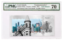 Load image into Gallery viewer, 2017 Cook Islands 1 Dollar 5 gram Silver Toronto Skyline Dollar Note PMG 70