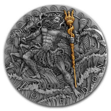 Load image into Gallery viewer, 2018 Niue 2 oz Antique Silver POSEIDON GREEK GOD OF OCEANS Coin | Zion Metals