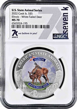 Load image into Gallery viewer, 2022 COOK ISLANDS IllINOIS WHITE-TAILED DEER NGC MS70 AMERICAN STATE ANIMALS 1 OZ SILVER COIN | Zion Metals