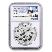 Load image into Gallery viewer, 2022 China 30 gram Silver Panda BU First Day of Issue NGC MS70 - Zion Metals