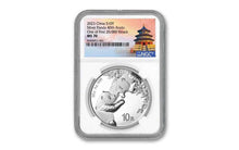 Load image into Gallery viewer, 2023 China 30 gram Silver Panda BU First Day of Issue NGC MS70