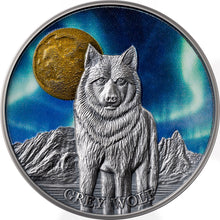 Load image into Gallery viewer, 2024 Republic of Cameroon 1/2 oz Northern Lights Wolf Antique Silver Coin- Zion Metals