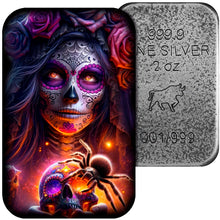 Load image into Gallery viewer, 2 oz Silver Cast Bar Dia de Los Muertos (With Box & COA)