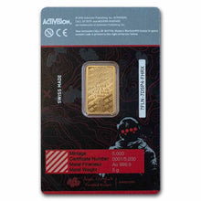 Load image into Gallery viewer, PAMP 5 gram Gold MWIII Call of Duty Prooflike Bar in Bezel | Zion Metals