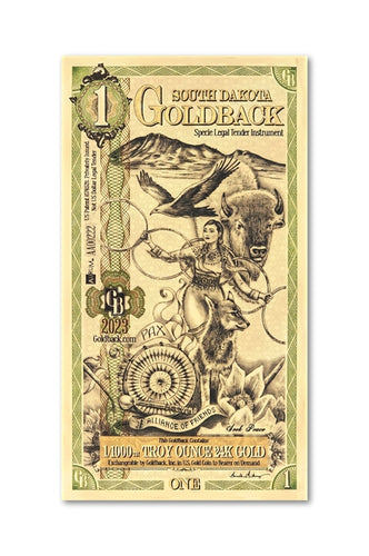 1 South Dakota Goldback (20 Pack) - Aurum Gold Note (24k) - Zion Metals