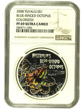 Load image into Gallery viewer, 2008 Tuvalu 1 oz Silver Blue Ringed Octopus PF-69 NGC | Zion Metals