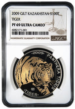Load image into Gallery viewer, 2019 Kazakhstan Tiger 100 Tenge Silver Coin NGC PF69 | Zion Metals