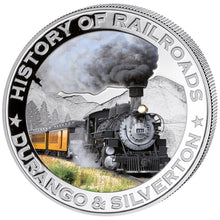 Load image into Gallery viewer, 2011 Liberia Durango & Silverton History of Railroads Proof Silver Coin | Zion Metals