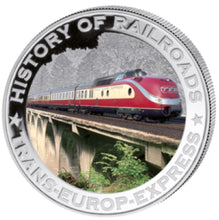 Load image into Gallery viewer, 2011 Liberia TRANS-EUROP EXPRESS History of Railroads Proof Silver Coin | Zion Metals