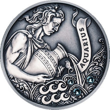 Load image into Gallery viewer, 2013 Belarus Signs of the Zodiac Aquarius Antique finish Silver Coin | Zion Metals