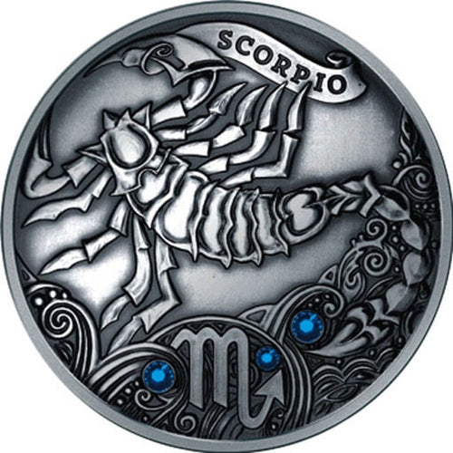 2013 Belarus Signs of the Zodiac Scorpio Antique finish Silver Coin | ZM | Zion Metals