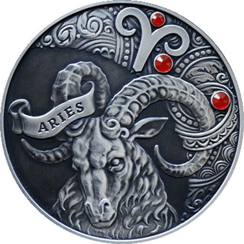 2014 Belarus Signs of the Zodiac Aries Antique finish Silver Coin | ZM | Zion Metals