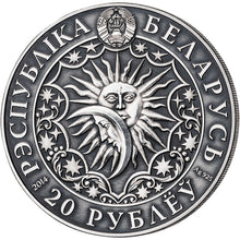 Load image into Gallery viewer, 2014 Belarus Signs of the Zodiac Gemini Antique finish Silver Coin | Zion Metals