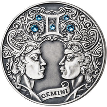 Load image into Gallery viewer, 2014 Belarus Signs of the Zodiac Gemini Antique finish Silver Coin | Zion Metals