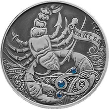 Load image into Gallery viewer, 2015 Belarus Signs of the Zodiac Cancer Antique finish Silver Coin | Zion Metals