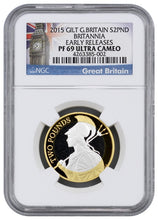 Load image into Gallery viewer, 2015 Great Britain 1 oz Silver Britannia Gilt Proof £2 NGC PF69 | Zion Metals