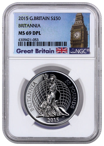 2015 Great Britain 1 oz Silver Britannia £50 Coin NGC MS69 DPL | ZM | Zion Metals
