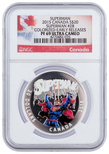 Load image into Gallery viewer, 2015 Canada Iconic Superman Comic Book Covers - Superman #28 1 oz Silver Colorized Proof $20 NGC PF69 | Zion Metals