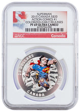 Load image into Gallery viewer, 2015 Canada Iconic Superman Comic Book Covers - Action Comics #1 1 oz Silver Colorized Proof $20 NGC | Zion Metals