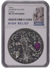 Load image into Gallery viewer, 2018 Niue 2 oz Antique Silver Greek Titans Cronus NGC MS70 | Zion Metals