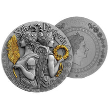 Load image into Gallery viewer, 2018 Niue Victoria and Nike Goddesses 2 oz Antique finish Silver Coin | Zion Metals