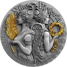 Load image into Gallery viewer, 2018 Niue Victoria and Nike Goddesses 2 oz Antique finish Silver Coin | Zion Metals