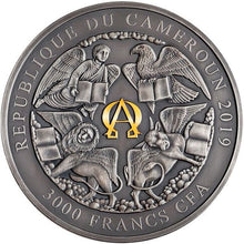 Load image into Gallery viewer, 2019 Cameroon Four Horsemen of The Apocalypse 3 oz Antique Finish Silver Coin | Zion Metals