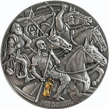 Load image into Gallery viewer, 2019 Cameroon Four Horsemen of The Apocalypse 3 oz Antique Finish Silver Coin | Zion Metals
