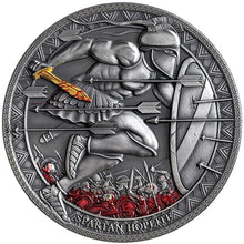 Load image into Gallery viewer, 2019 Cameroon Spartan Hoplite Legendary Warriors 3 oz Antique finish Silver Coin | Zion Metals