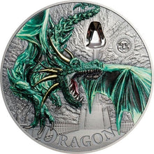 Load image into Gallery viewer, 2019 Palau Green Dragon Mythical Creatures Collection 2 oz Antique finish Silver Coin | Zion Metals