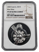 Load image into Gallery viewer, 2020 Cook Islands 2 oz Silver Black Proof Airplane Propeller NGC PF69 | Zion Metals