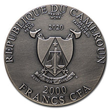 Load image into Gallery viewer, 2020 Republic of Cameroon 2 oz Antique Silver Mahakala | Zion Metals