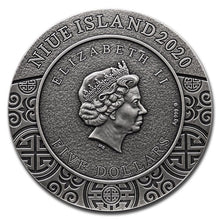 Load image into Gallery viewer, 2020 Niue 2 oz Antique Silver Famous Chinese Warriors Zhuge Liang | Zion Metals