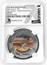 Load image into Gallery viewer, 2021 COOK ISLANDS NEW MEXICO GREATER ROADRUNNER NGC MS70 AMERICAN STATE ANIMALS 1 OZ SILVER COIN | Zion Metals