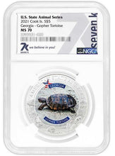 Load image into Gallery viewer, 2021 COOK ISLANDS GEORGIA GOPHER TORTOISE NGC MS70 AMERICAN STATE ANIMALS 1 OZ SILVER COIN | Zion Metals