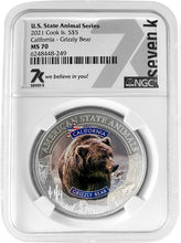 Load image into Gallery viewer, 2021 COOK ISLANDS CALIFORNIA GRIZZLY BEAR NGC MS70 AMERICAN STATE ANIMALS 1 OZ SILVER COIN | Zion Metals