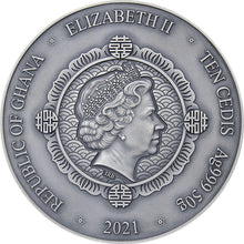 Load image into Gallery viewer, 2021 Ghana Phoenix and Dragon Oriental Culture Collection Antique Silver Coin | Zion Metals