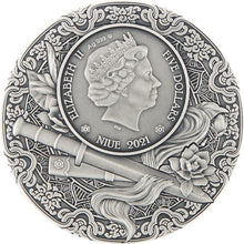 Load image into Gallery viewer, 2021 Niue 2 oz Antique Silver Heroines Hua Mulan | Zion Metals
