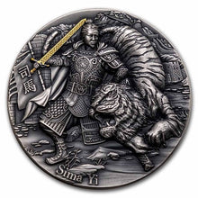 Load image into Gallery viewer, 2021 Niue 2 oz Antique Silver Famous Chinese Warriors Sima Yi | Zion Metals