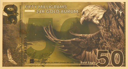 2022 50mg 999 Fine Gold North American Bald Eagle Aurum 24K 0.05 Gram Note - Zion Metals