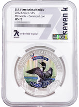 Load image into Gallery viewer, 2022 COOK ISLANDS MINNESOTA COMMON LOON NGC MS70 AMERICAN STATE ANIMALS 1 OZ SILVER COIN | Zion Metals