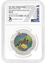 Load image into Gallery viewer, 2022 COOK ISLANDS NEW JERSEY HONEY BEE NGC MS70 AMERICAN STATE ANIMALS 1 OZ SILVER COIN | Zion Metals