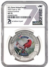 Load image into Gallery viewer, 2022 COOK ISLANDS INDIANA CARDINAL NGC MS70 AMERICAN STATE ANIMALS 1 OZ SILVER COIN | Zion Metals