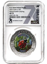 Load image into Gallery viewer, 2022 COOK ISLANDS MASSACHUSETTS LADYBUG NGC MS70 AMERICAN STATE ANIMALS 1 OZ SILVER COIN | Zion Metals