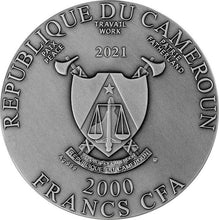 Load image into Gallery viewer, 2021 Republic of Cameroon 2 oz CERBERUS Antique Silver Coin | Zion Metals