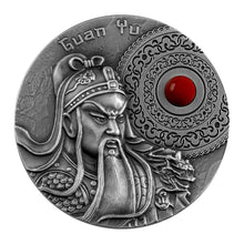 Load image into Gallery viewer, 2021 Niue GUAN YU 2 oz Silver Antique Finish Coin with Coral Jasper | Zion Metals